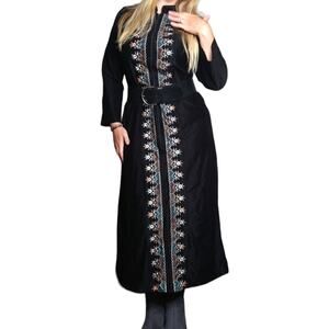 70's Vintage Maxi Nightgown Dress Size 12 14 16 Embroidered Wide sleeves Zip up